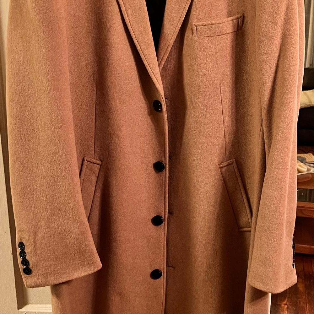 Mens Authur Black Cashmere/Wool blend Full Length Carmel colored Coat in 44L